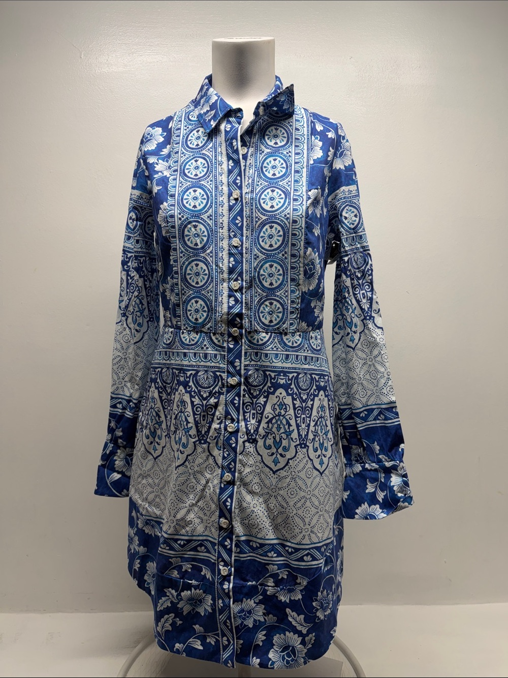 Anthropologie Dress Midi Printed V Neck Button Front Shirtdress Blue NWT Small - Picture 2 of 12